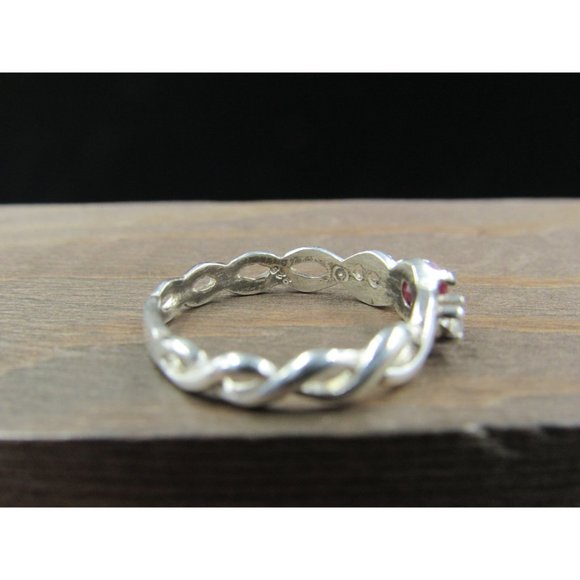 Size 7 Sterling Silver Rustic Rough Ruby And CZ Gem Band Ring Bohemian Everyday - Picture 6 of 9